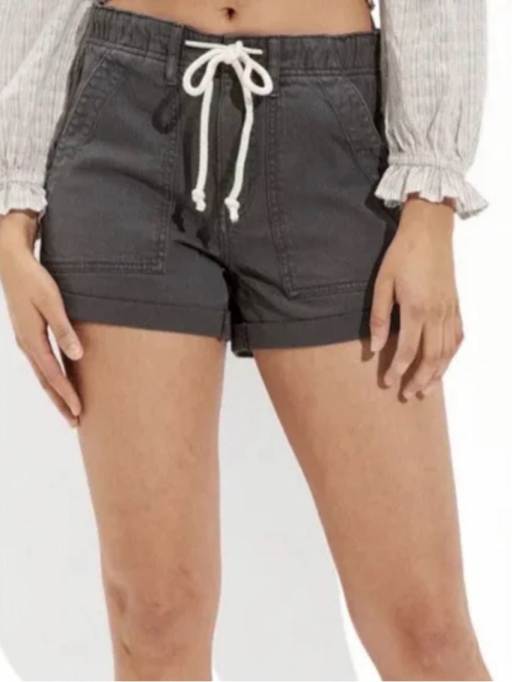 American Eagle Women's Charcoal Tomgirl Drawstring Shorts, Size 16, NWOT